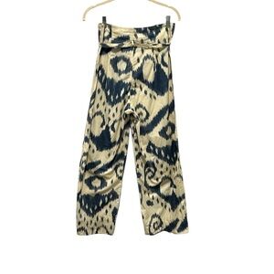 Zara blue & cream printed high waisted wide leg pants cotton size Small
